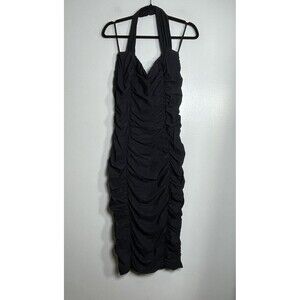 CHIARA BONI La Petite Robe Ruched Halter Dress Size 50 US 12 Black Party Holiday